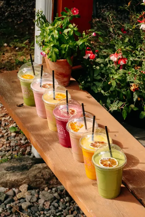 Colourful smoothies on the terrace